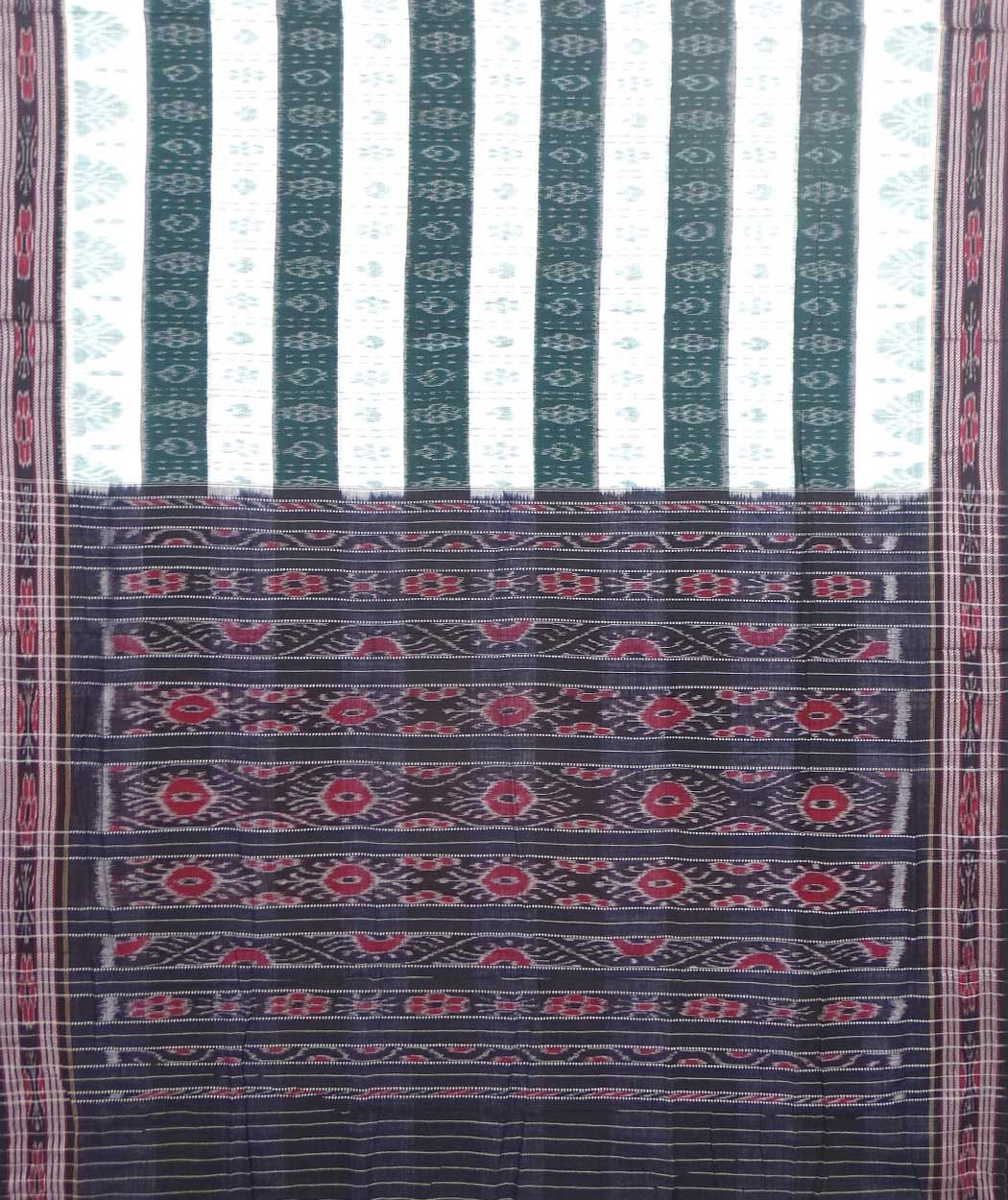 Green and black sambalpuri handloom cotton saree