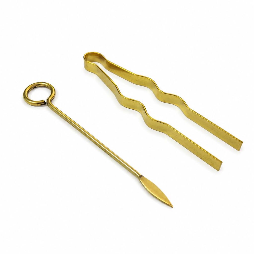 4 Inch Wick Tong (Chimta) and 3.5 Inch Wick Adjuster Combo – Brass Diya Tool for Oil Lamps – Baati Stimulator – Pooja Accessories for Daily Rituals – Thiri Idukki & Kambi Set - Pooja Needs | Buy online on ZillyBuy