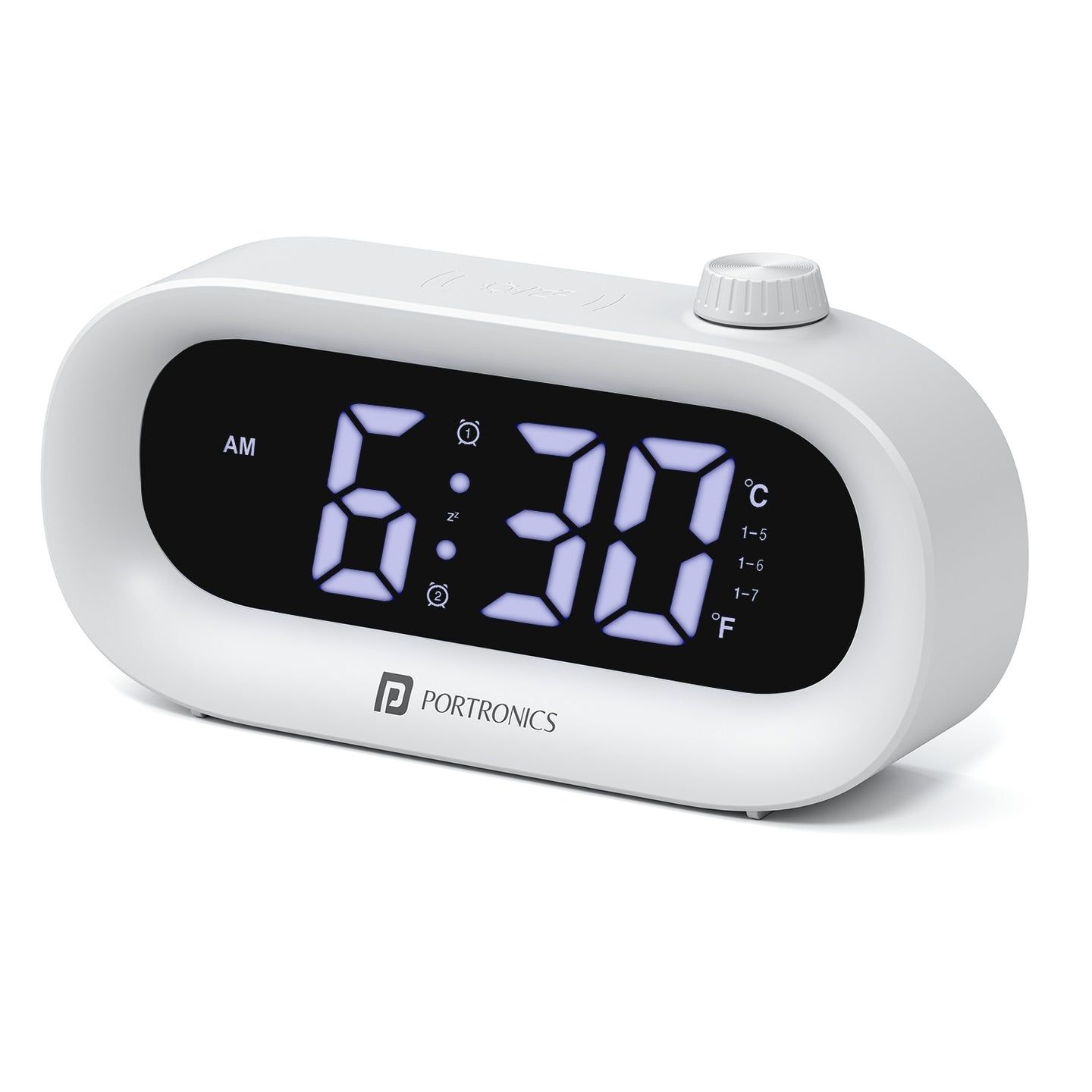 Portronics GlowTime LED Digital Alarm Desk Clock with Temperature Display & Countdown Timer, Type-C Powered, Temperature Display, 1-99 Min Timer, Touch Sensitive Panel, 3-Level Brightness, 12/24H Format, Desk & Bedside Clock - White