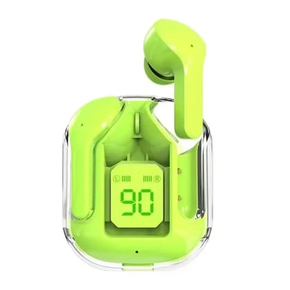 Ultrapod Wireless Bluetooth Earbuds, Transparent Charging Case, Active Noise Cancellation, LED Digital Display, Bluetooth Earphones, Touch Control, Water Resistant (Green)