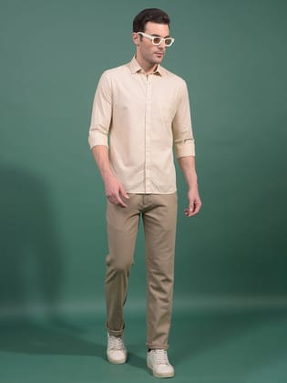 Khaki Textured Straight Trousers-32 / Khaki