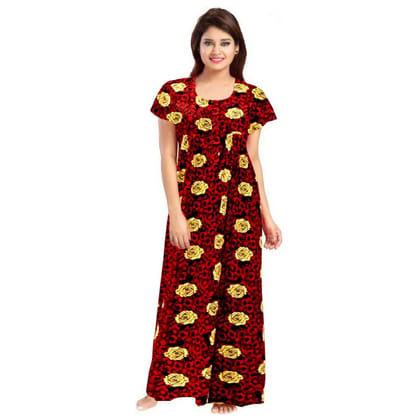Women's Cotton Printed Maxi Nighty Size L (Maroon)
