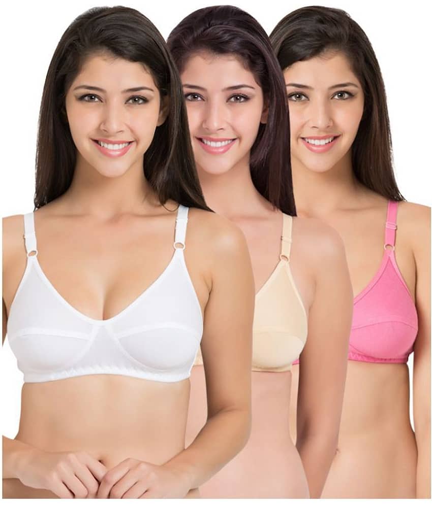 Kiran Enterprises Pack of 3 Cotton Non Padded Women's Push Up Bra ( Multi Color )