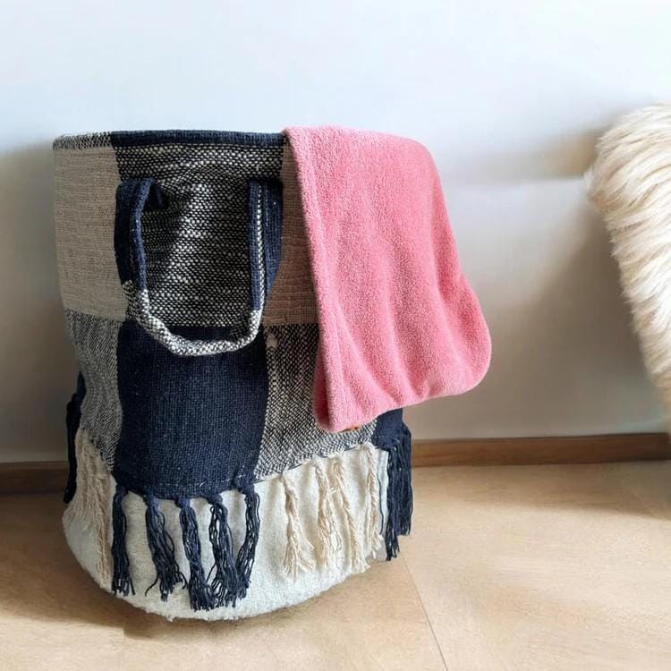 Blue & White Laundry Basket with Easy Carry Handles