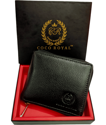 COCO ROYAL 100% Leather Solid Men's Zip Around Wallet With 10 Slots For Card ( Black , Pack of 1 )