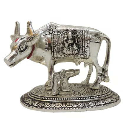 Aluminium Cow Idol � Sacred Silver Metal Artwork, Height : 4.2 Inch (ASMAS480 S)