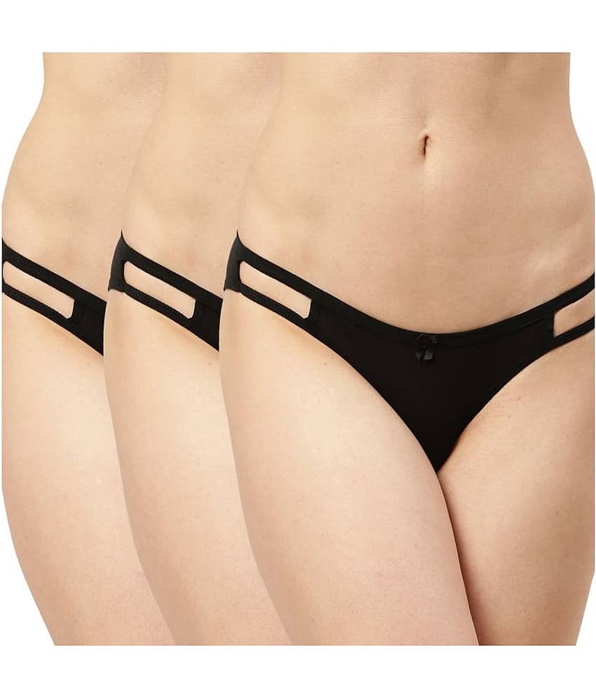 Leading Lady Pack of 3 Cotton Solid Women's Bikini Panties ( Black )