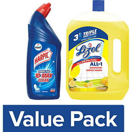 bb Combo Harpic Toilet Cleaner Liquid, Original 1 L + Lizol Floor & Surface Cleaner Liquid, Citrus 2 L, Combo 2 Items
