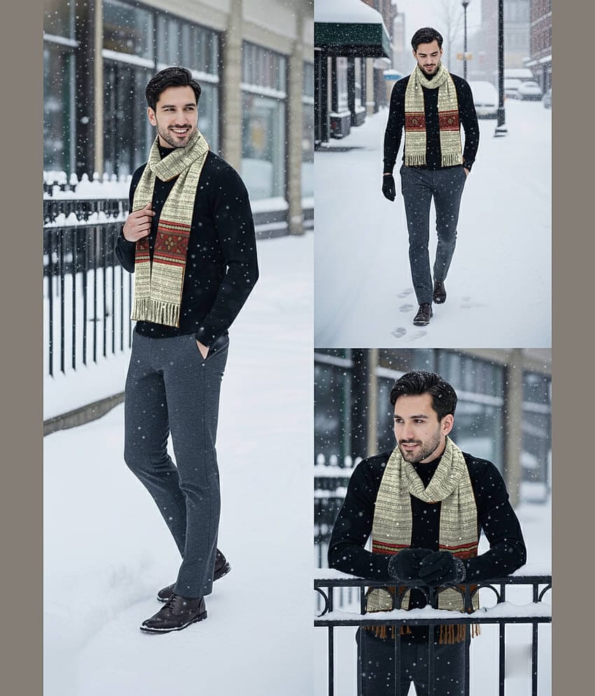 CAT BUNNY Cream Woolen Men's Scarves ( Pack of 1 )