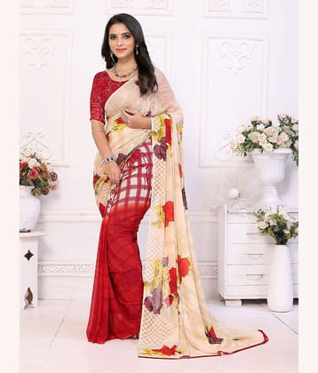 ANAND SAREES Georgette Printed Saree With Unstitched Blouse Piece ( Red )