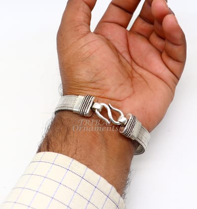 925 sterling silver handmade vintage design customized wheat bracelet wrist belt for men's, amazing gifting jewelry from india  sbr410-7  inches