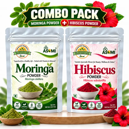 Combo Herbal Pack | Moringa & Hibiscus - 200 gm - Combo pack contains one pouch of Hibiscus powder and one pouch of Moringa powder
