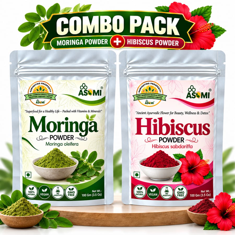 Combo Herbal Pack | Moringa & Hibiscus - 200 gm - Combo pack contains one pouch of Hibiscus powder and one pouch of Moringa powder