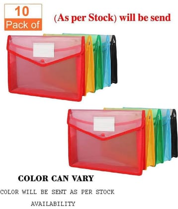 G-1 Transparent Poly-Plastic A4 Documents File Storage Bag With Snap Button Set Of 10