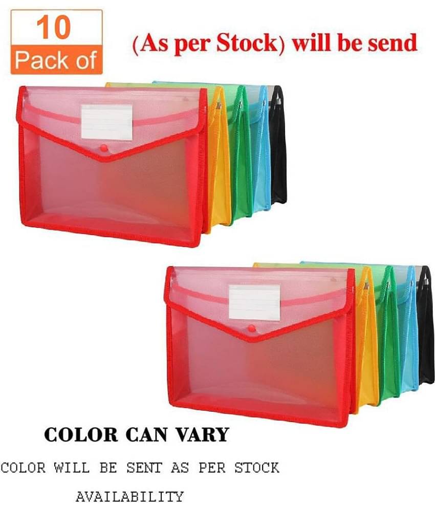 G-1 Transparent Poly-Plastic A4 Documents File Storage Bag With Snap Button Set Of 10
