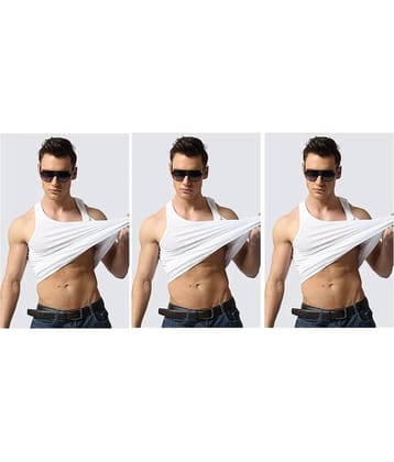 D1 DIFFERENT ONE Pack of 3 Cotton Basic Vest For Men ( White )