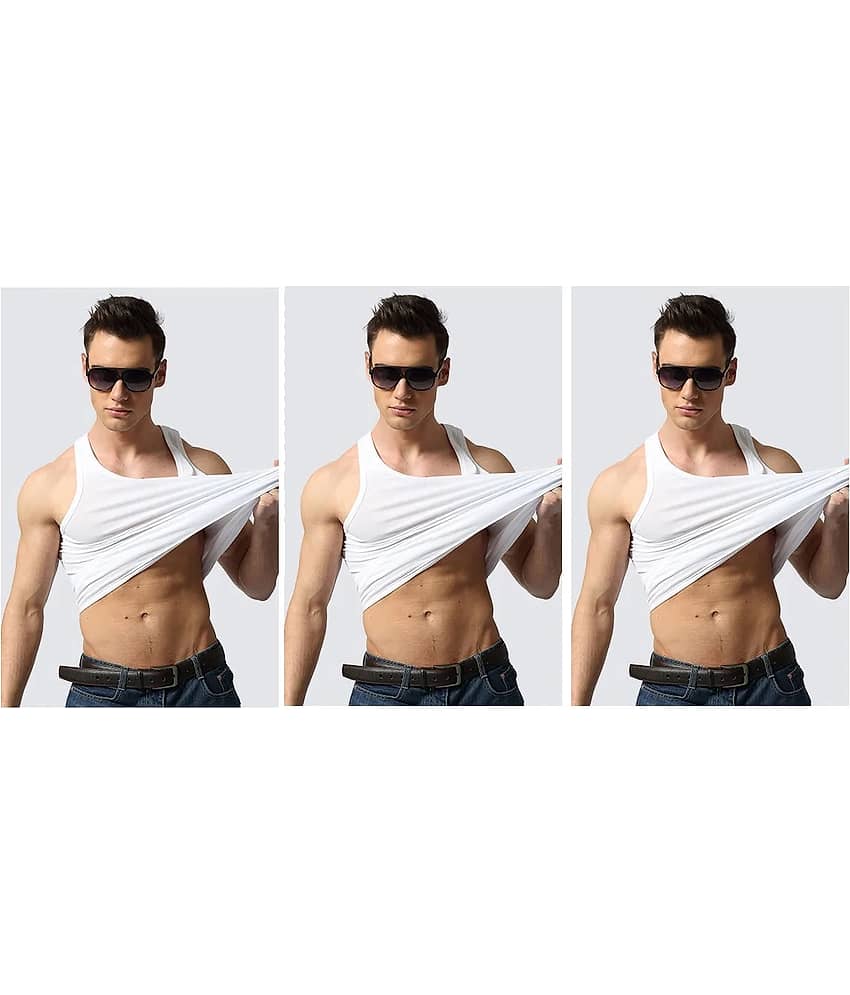 D1 DIFFERENT ONE Pack of 3 Cotton Basic Vest For Men ( White )