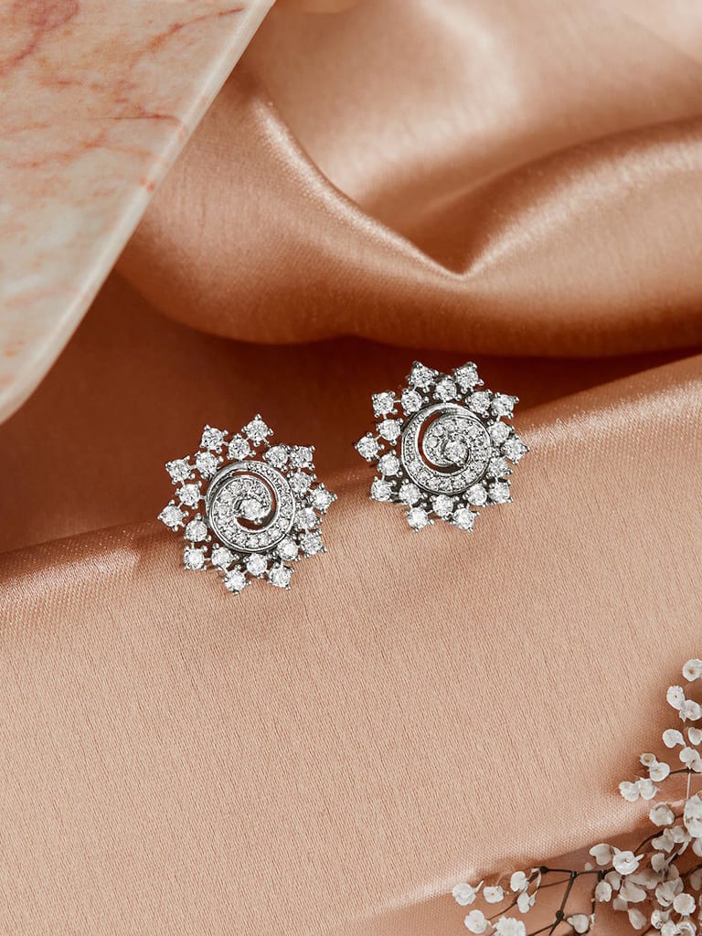 925 Sterling Silver Cubic Zirconia Flora Circle Studds Earrings - Earrings | Buy online on ZillyBuy