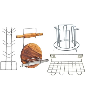 JISUN - Silver Stainless Steel Dish Racks ( Pack of 4 )