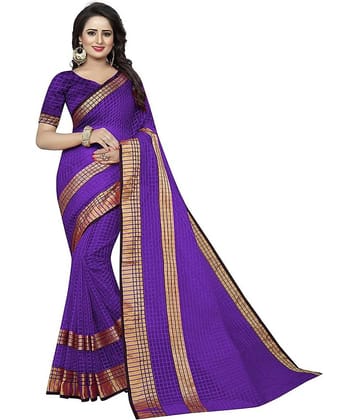 Saadhvi Cotton Silk Printed Saree With Unstitched Blouse Piece ( Purple )