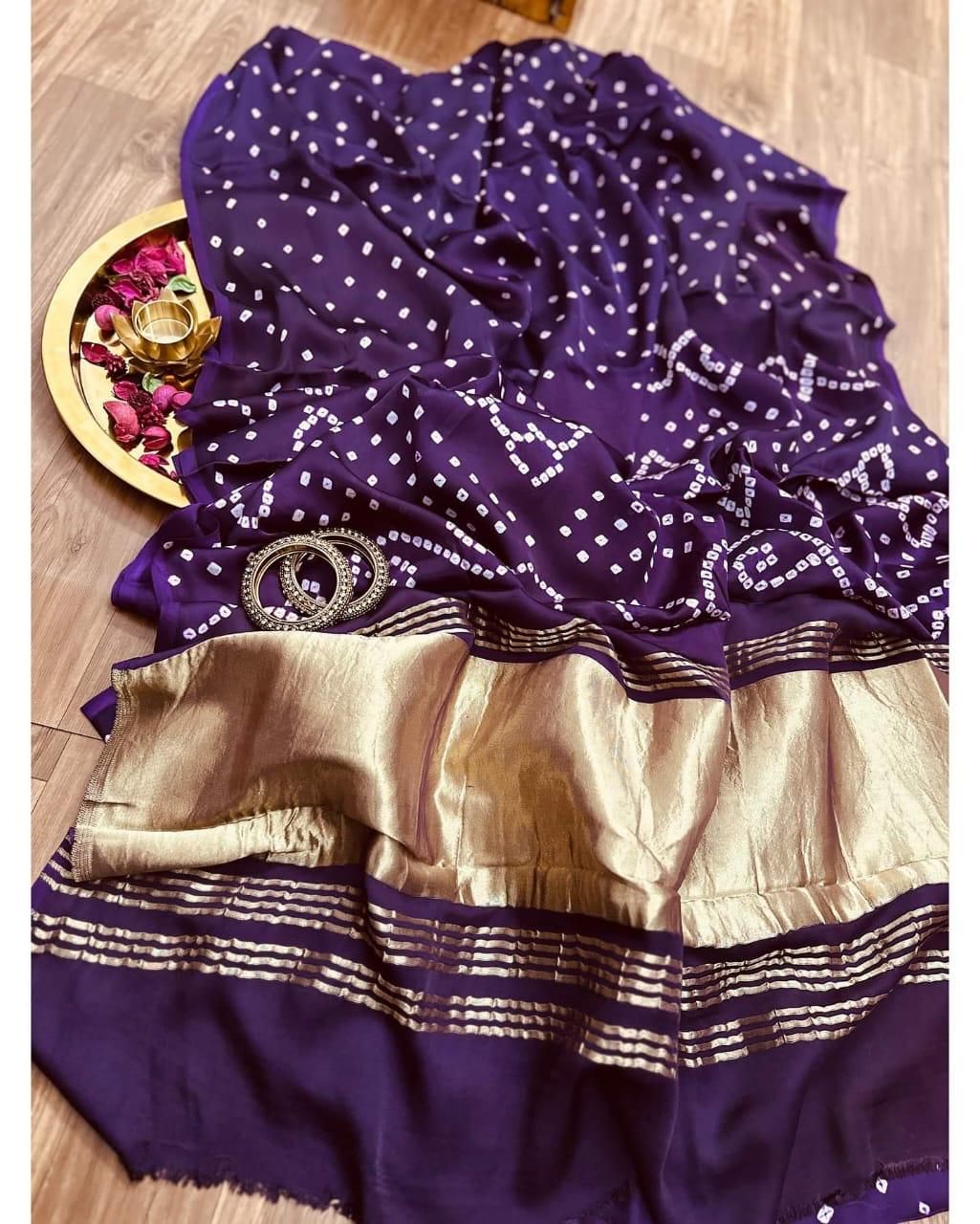 Purple Pure Bandhni Zari Pallu Modal Silk Saree