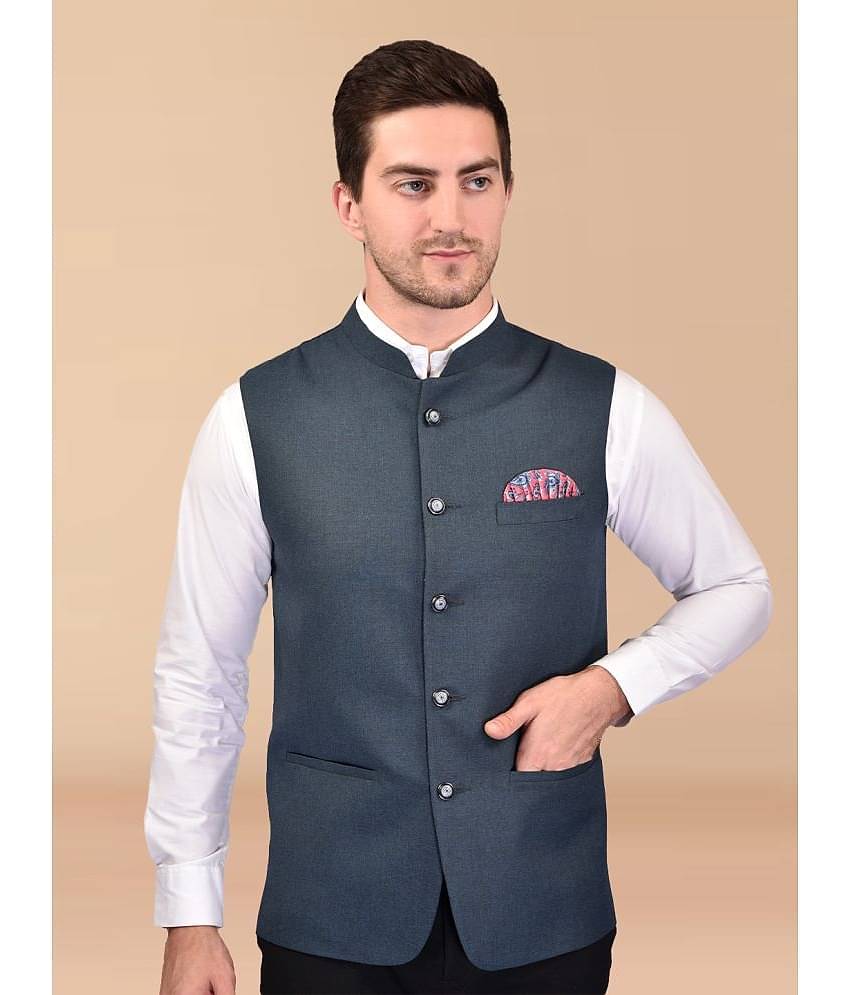 PRINTCULTR Grey Cotton Blend Men's Nehru Jacket ( Pack of 1 )