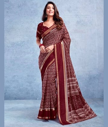 Sitanjali Silk Blend Printed Saree With Unstitched Blouse Piece ( Navy Blue )