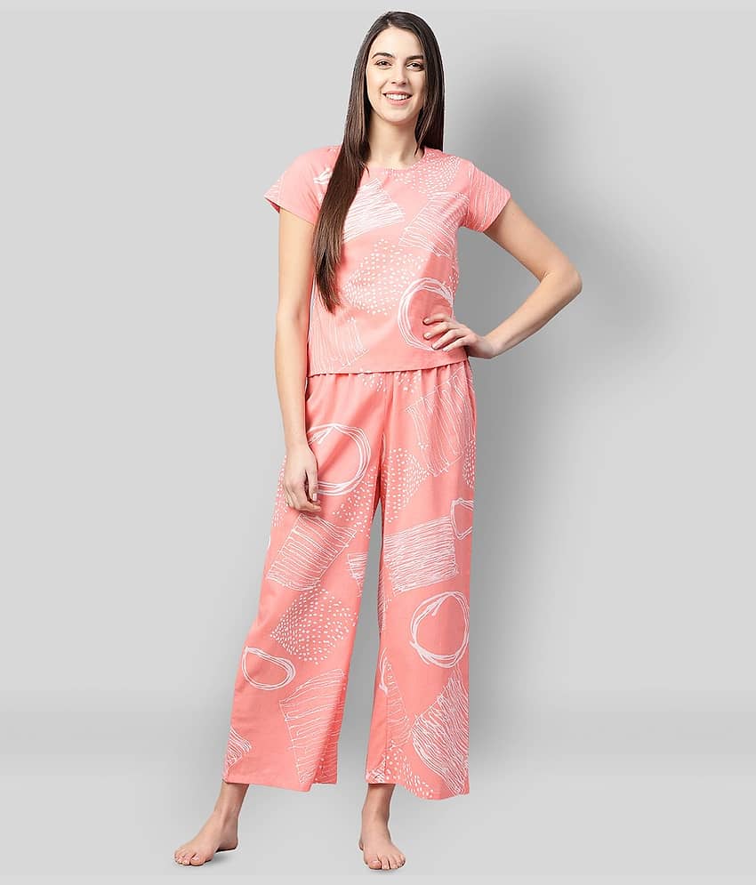 Yash Gallery Pink Cotton Women's Nightwear Nightsuit Sets ( Pack of 1 )