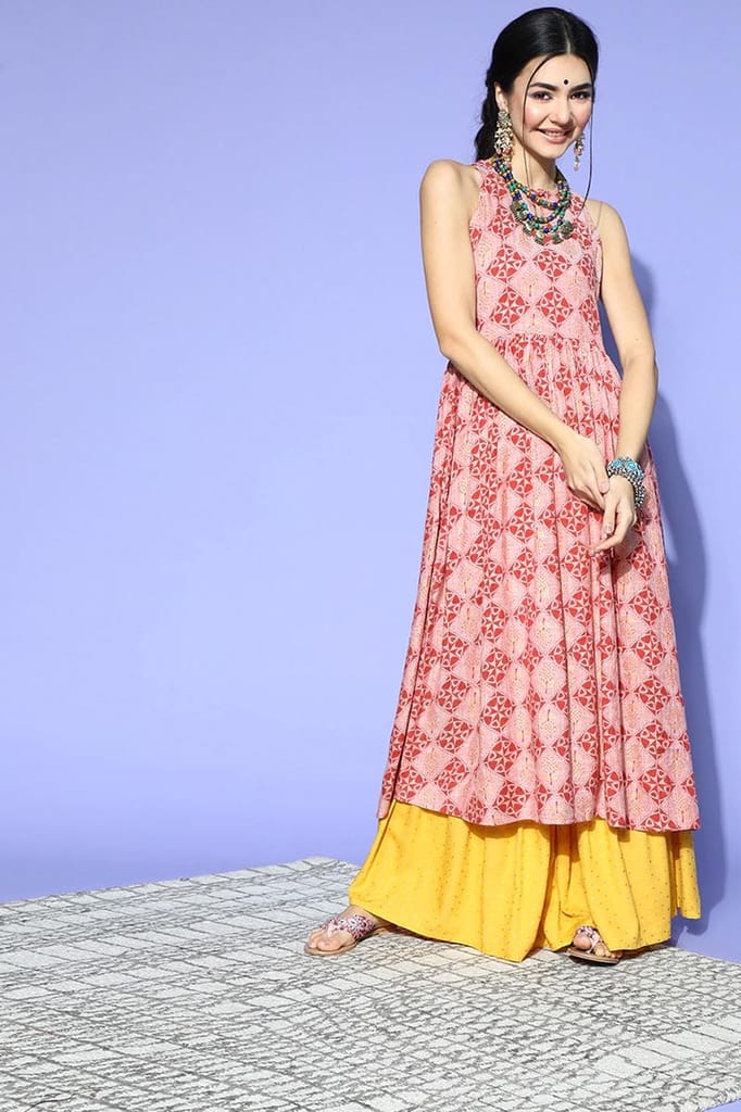 Women Pink Ethnic Motifs Printed Keyhole Neck Cotton Kurta VCK8514 - Kurtas & Kurta Sets | Buy online on ZillyBuy