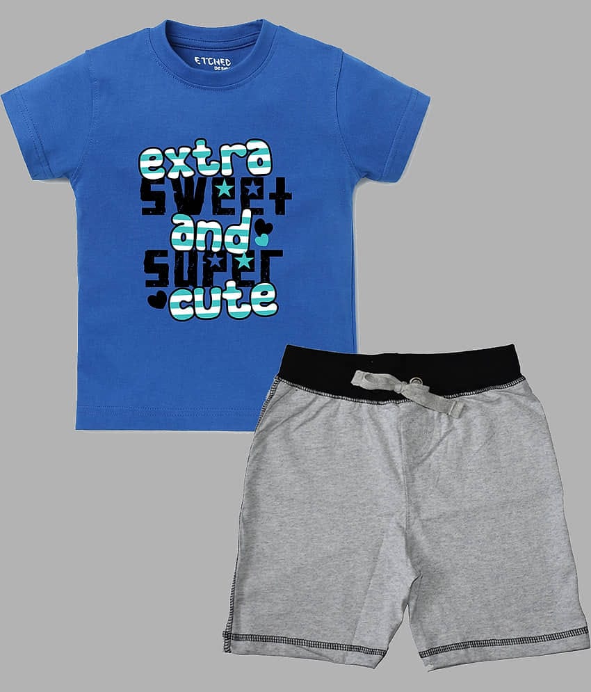 ETCHED DESIGN Pack of 1 Boys Cotton T-Shirt & Shorts Set ( Multicolor )