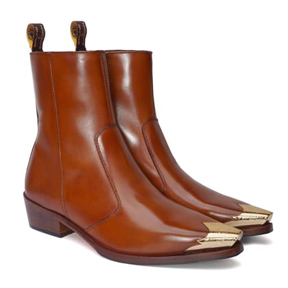 Metallic Cap Toe Tan Cowboy Boots-40/6
