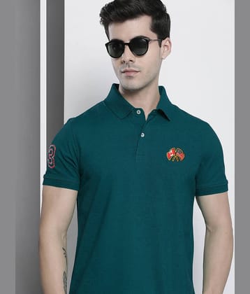 Merriment Pack of 1 Cotton Regular Fit Embroidered Half Sleeves Men's Polo T Shirt ( Teal Blue )