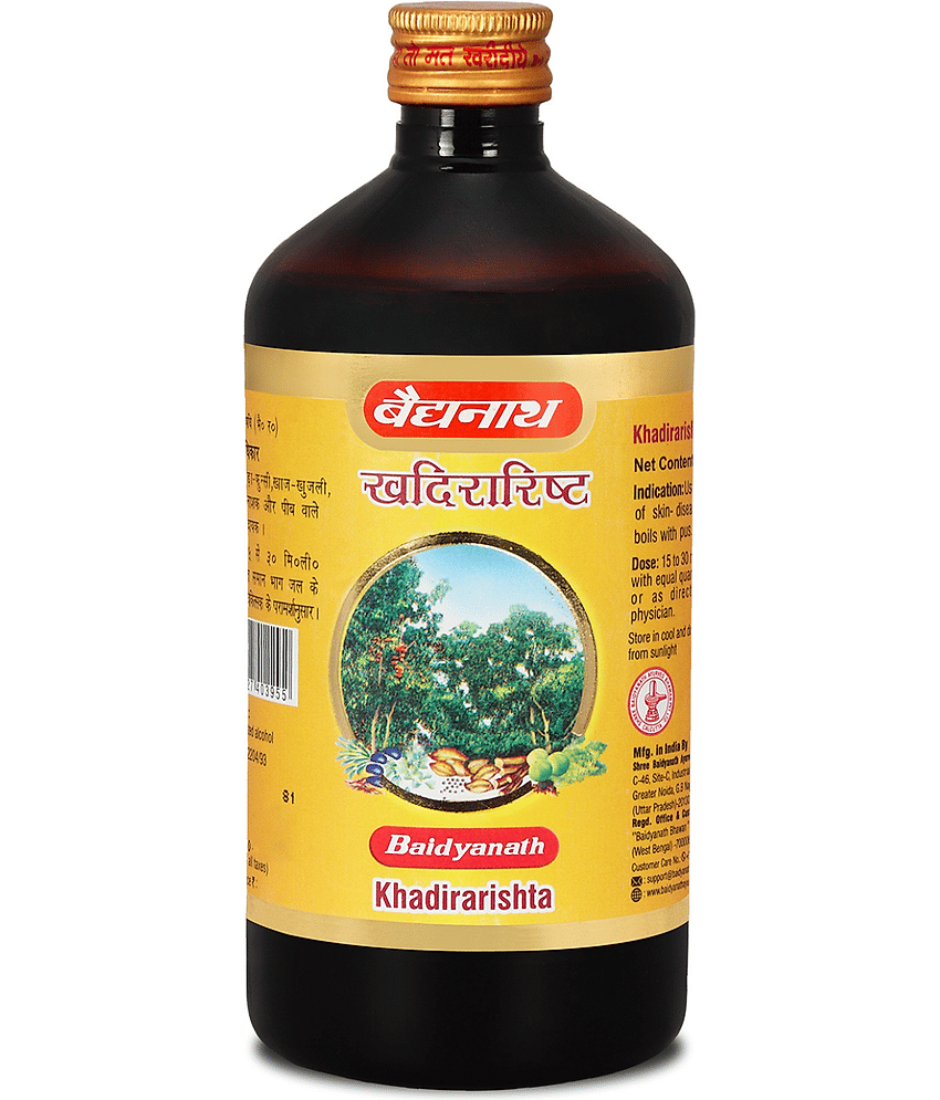 Baidyanath Khadirarishta Helps in Blood Purification, Skin and Intestinal Problems 450ml (Pack of 1)