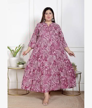 Swasti Women Cotton Blend Printed Flared Kurti ( Purple )