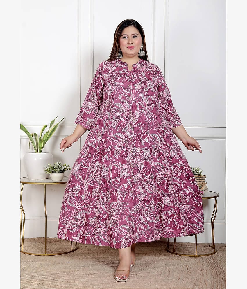 Swasti Women Cotton Blend Printed Flared Kurti ( Purple )