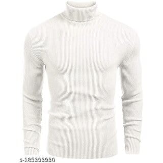Fashlook Solid White Full Sleeve Sweaters For Mens