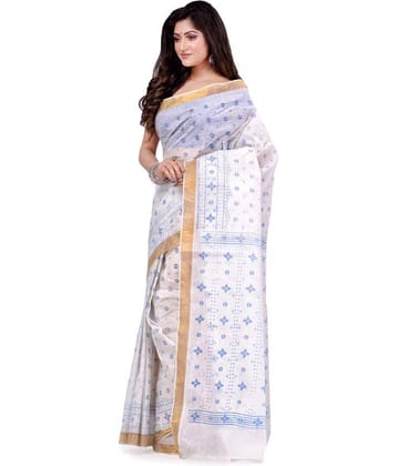Desh Bidesh Cotton Blend Printed Saree Without Blouse Piece ( White )