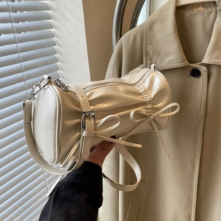 Retro Drawstring Tie Design Pu Leather Underarm Bags For Women Korean Fashion Retro Shoulder Bag Handbags Pleated Tote Bag