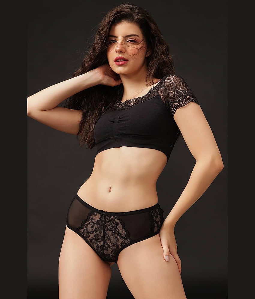 Clovia Pack of 1 Lace Hipster For Women ( Black )