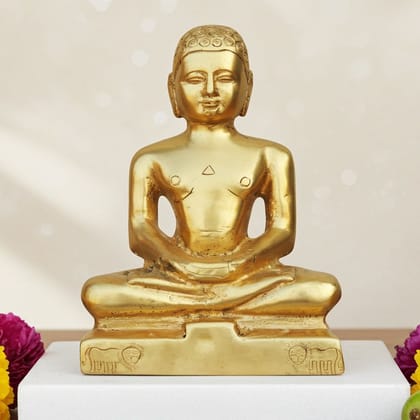 Brass Mahaveer Swami Murti - Jain God Idol for Pooja & Spiritual Decor, Height : 8.2 Inch (BSMAS397 C)
