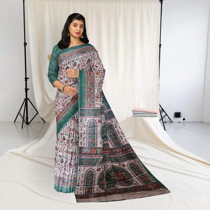 Grayish Red Tribal Design Tussar Silk Saree Grayish Red Tribal Design Tussar Silk Saree