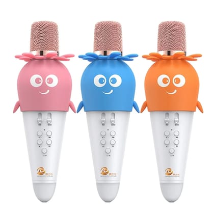 Karaoke Portable Bluetooth Mic with LED Light for Kids-Orange