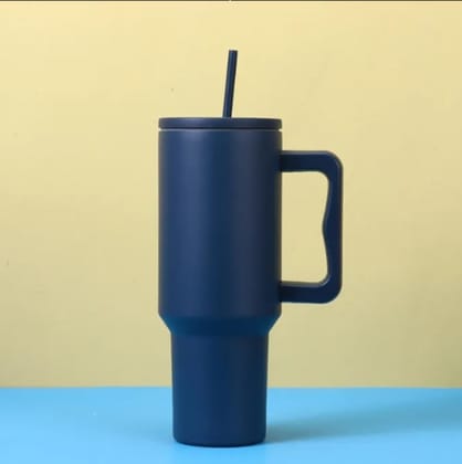 Stainless Steel Tumbler – Matte Finish |Sipper | Leak-Proof | With 2 Straw & Brush 1.2L-Blue