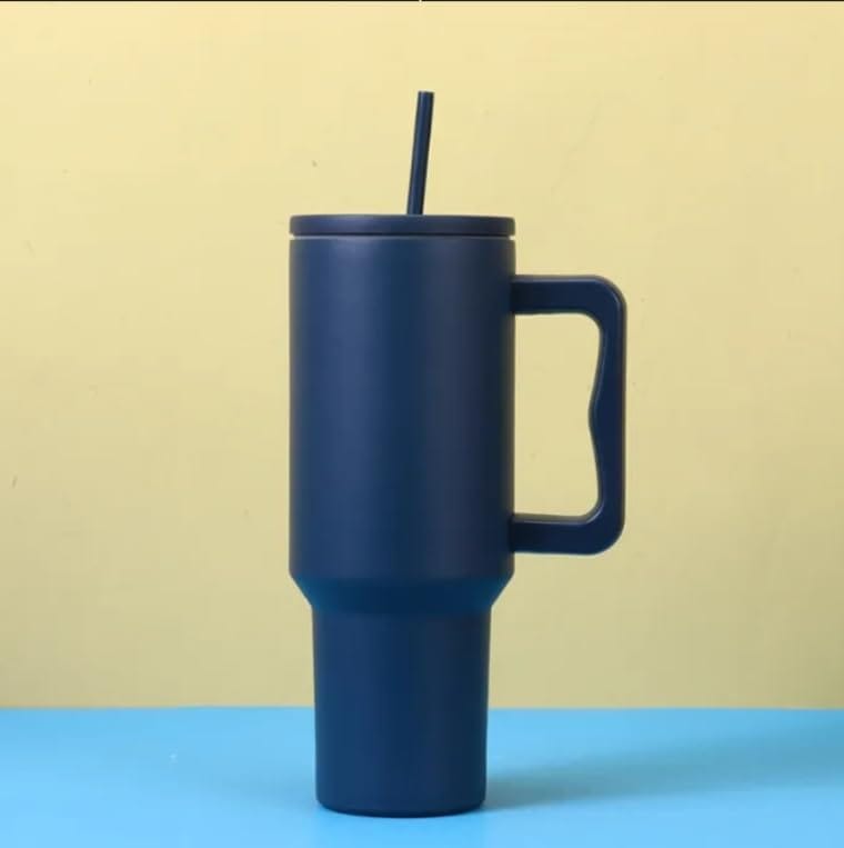 Stainless Steel Tumbler – Matte Finish |Sipper | Leak-Proof | With 2 Straw & Brush 1.2L-Blue