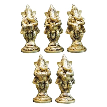 Brass Showpiece Musical Ganesh 5 Pcs Set God Idol Statue (BSMAS1649 D)