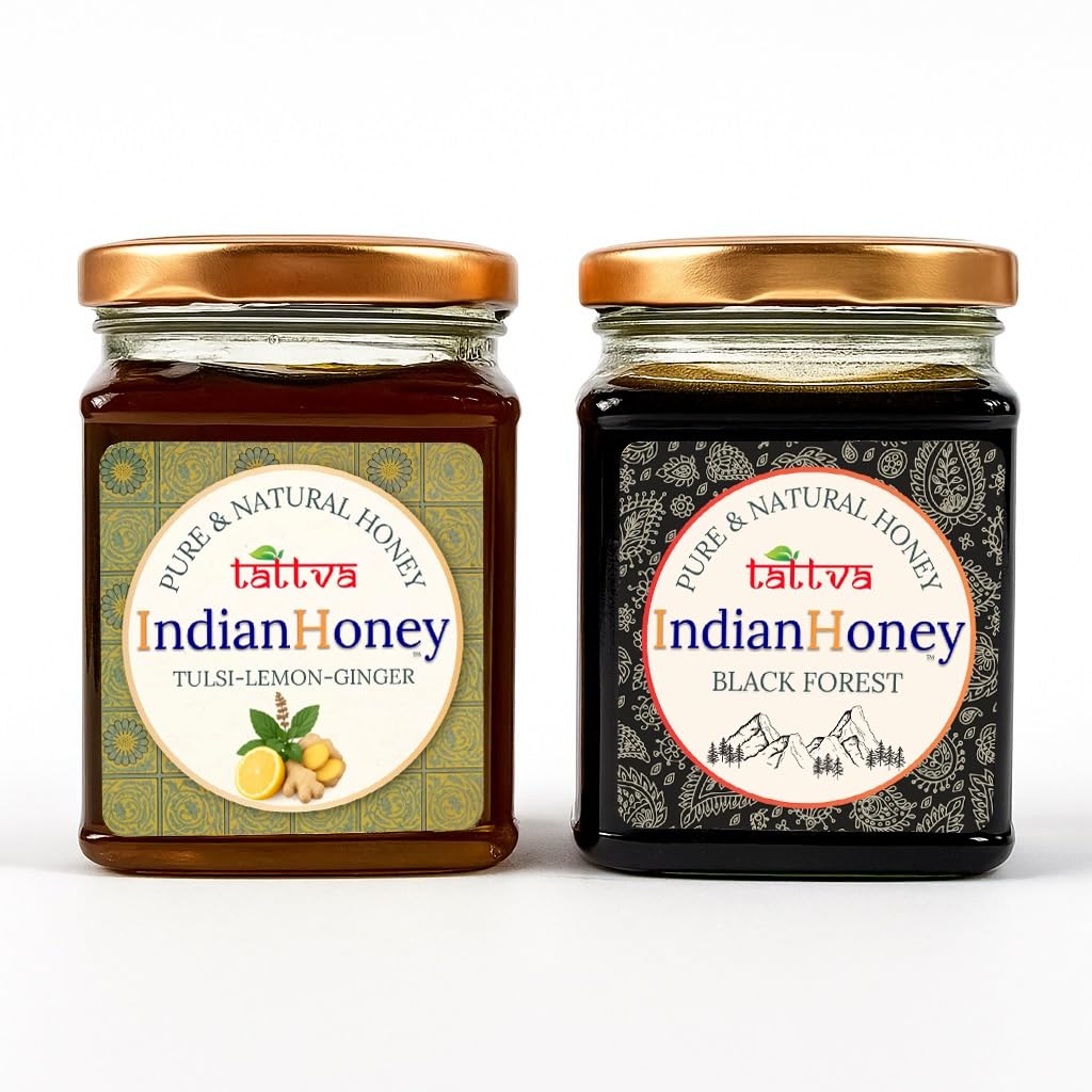IndianHoney Black Forest (Honeydew) Honey & Warming & Anti-Inflammatory Ginger Infused Honey Combo Pack (230gm & 230gm)