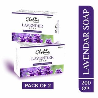 Globus Naturals Lavender Soap Bar for Skin Lightening & Exfoliation, Enriched With Neem & Almond Oil, For All Skin Types 100 gm, Set of 2