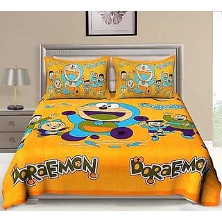 yellow doremoan Double Bed Bedsheet with Two Pillow Cover