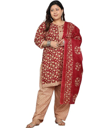 wonder weave Women Cotton Blend Printed Straight Kurti With Patiala Salwar ( Maroon )
