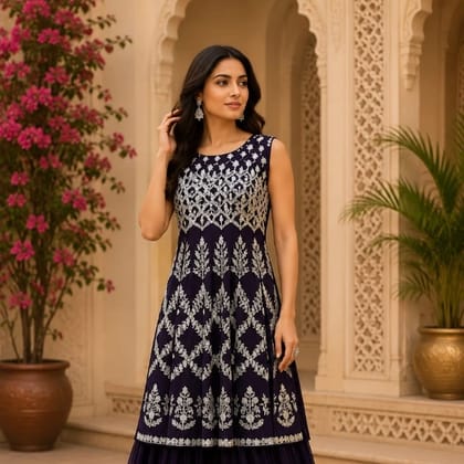 Frock Palazo Purple Festive Statement Suit